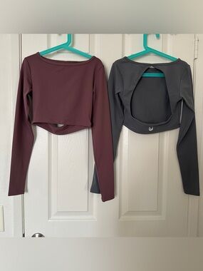 Lazuli Label Open Back Long Sleeve Crop Top Bundle XS Purple Gray Minimalist